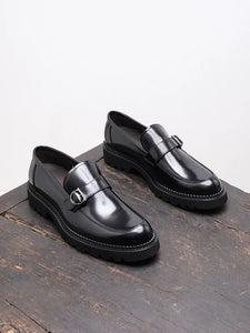 British style loafers men's casual shiny leather thick sole