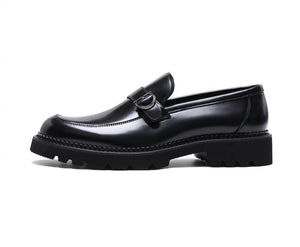 British style loafers men's casual shiny leather thick sole