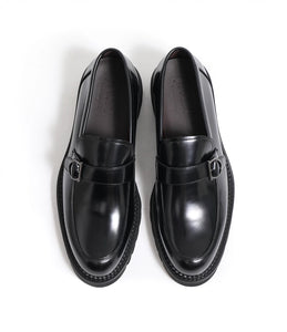 British style loafers men's casual shiny leather thick sole