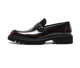 British style loafers men's casual shiny leather thick sole