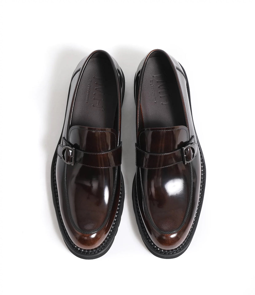 British style loafers men's casual shiny leather thick sole