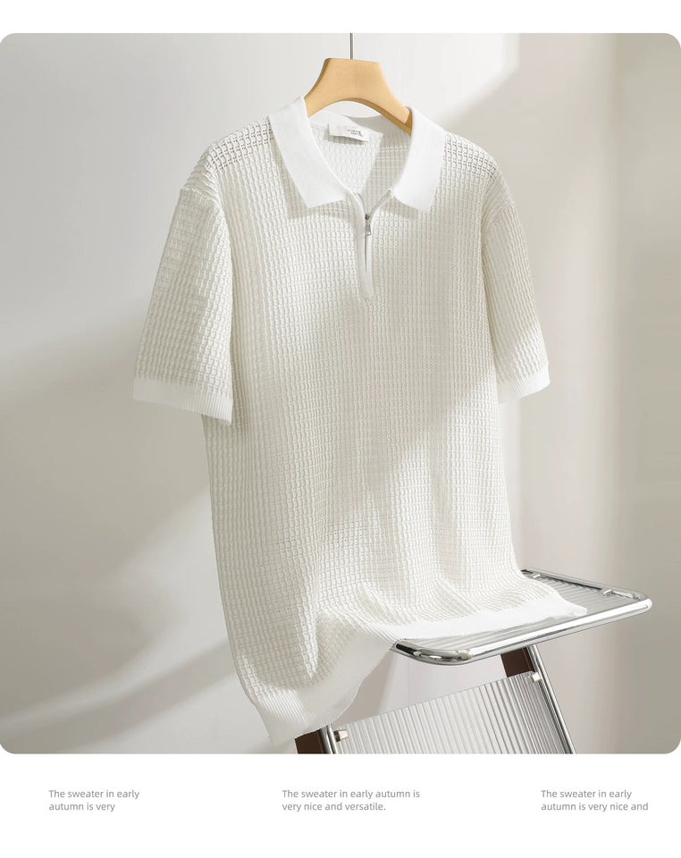 POLO shirt short sleeve contrast half zipper