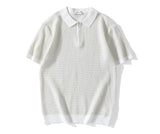 POLO shirt short sleeve contrast half zipper