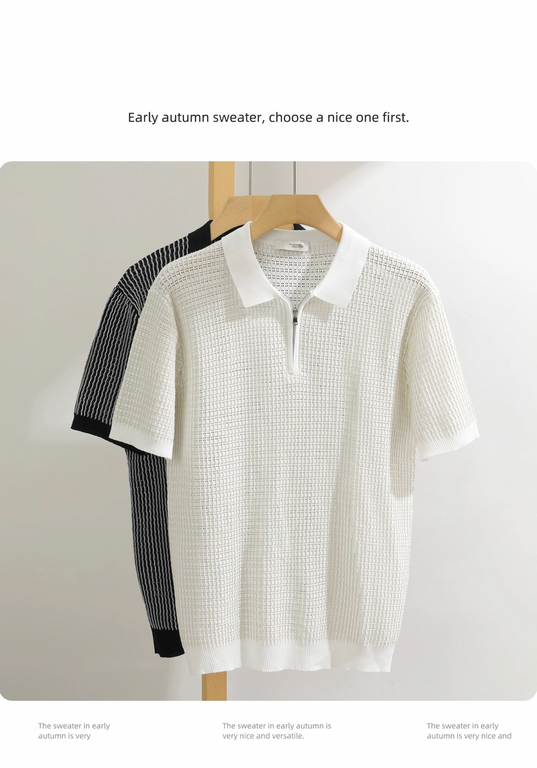 POLO shirt short sleeve contrast half zipper